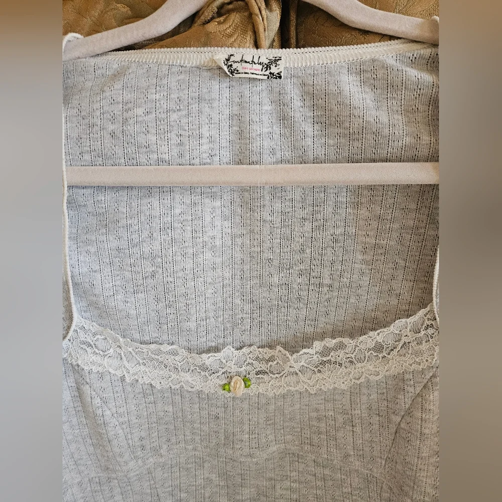 NWOT Free People Intimately long sleeve top with lace details in gray - Picture 8 of 15